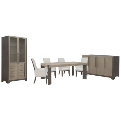 Table de salle à manger à pieds Inzillo avec 4 fauteuils rembourrés et buffet