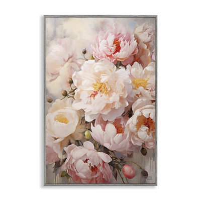 Pivoine rose, collage, gris, estampe numérique par Roozbeh Bahramali