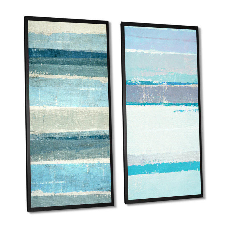 «Gray Meets Blue Abstract Art III», ensemble de 2 peintures sur toiles, H 32 po x l 32 po x P 1 po, Cadre photo noir