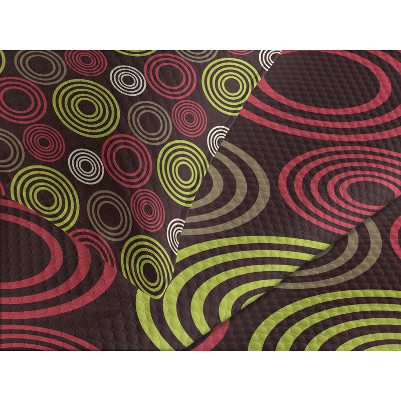 Geometric Lime Green and Dark Brown Quilted Queen Bedspread Set