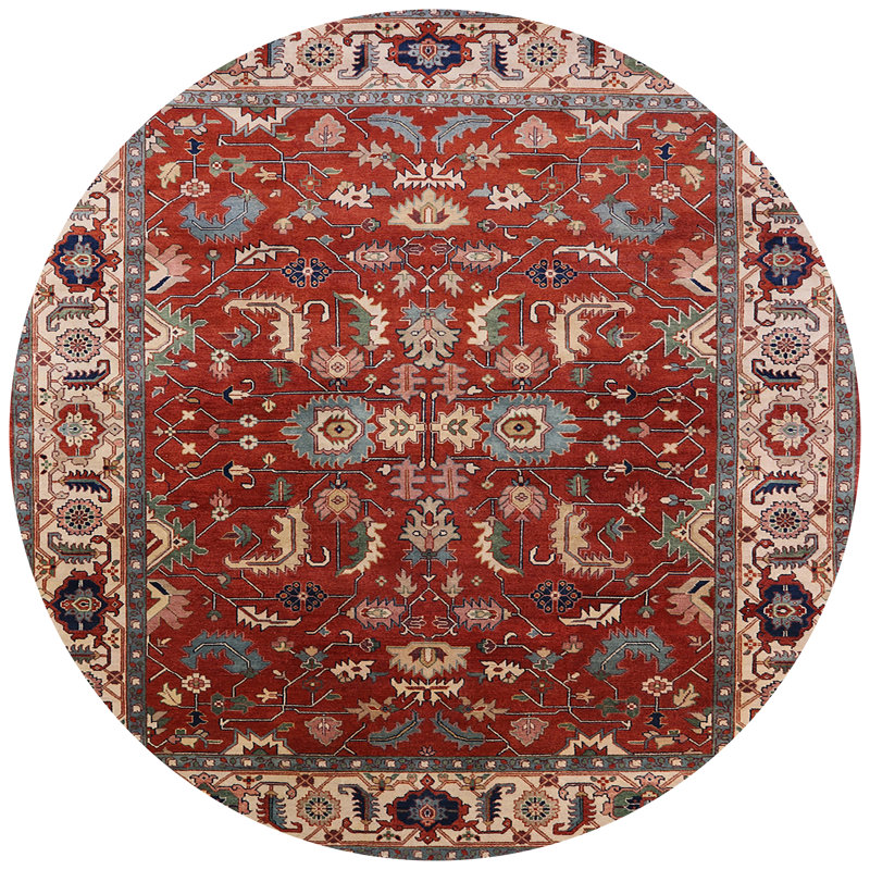 Tapis oriental orange / brun, Rond 5 pi