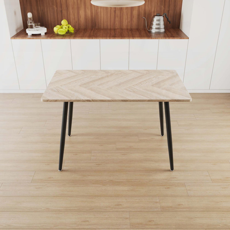 Table rectangulaire moderne et minimaliste - Plateau en bois aggloméré et pieds en métal noir