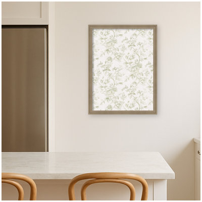 Tableau d'affichage encadré de tissu avec tableau à imprimé floral vert et blanc
