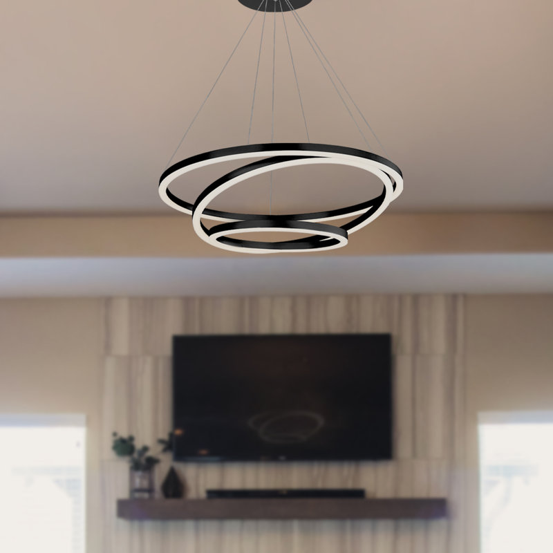 Tania Trio 32" Black Modern Adjustable Circular LED Chandelier