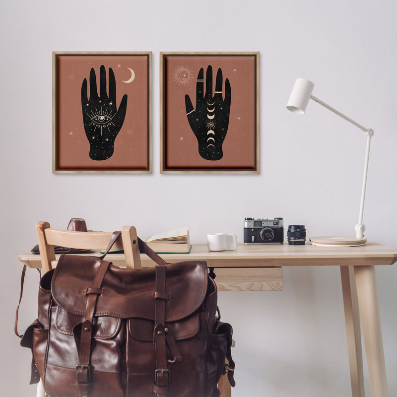  «All Seeing Mystical Hands», ensemble de 2 toiles flottantes encadrées par Nina Blue, Cadre flottant orme Montalcino
