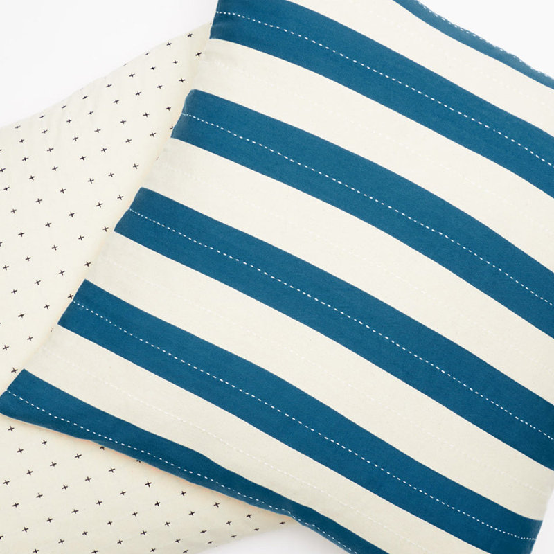 Cabana Square Pillow Cover & Insert, White/Cobalt