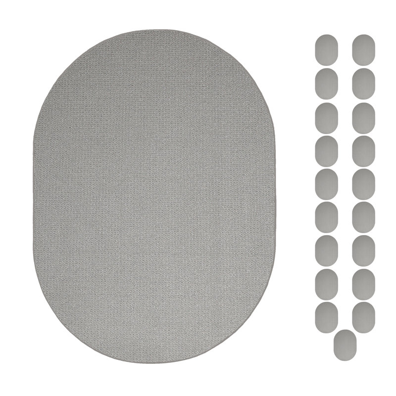 Ensemble de tapis en polyester de couleur unie touffetés à la machine, Ovale 2 pi x 4 pi