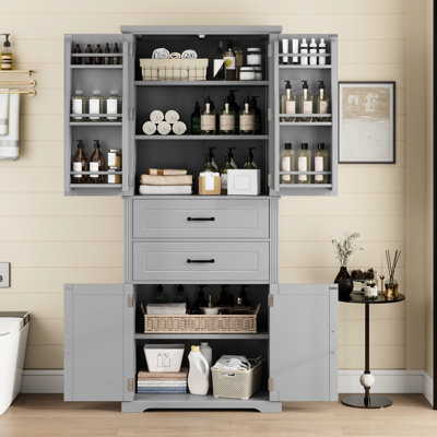 Gray 72.5 Inch Storage Cabinet, 2 Drawers, 4 Doors, Adjustable Shelf, Great For Living Room, Bathroom, And Kitchen, With - Tipping Setup 5 + Shelves, Good Multiple Spaces Like Dining Device