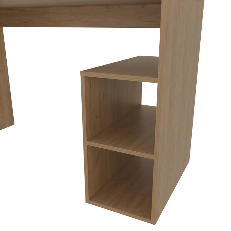 Bureau d'ordinateur en mélamine avec rangement ouvert, chêne naturel