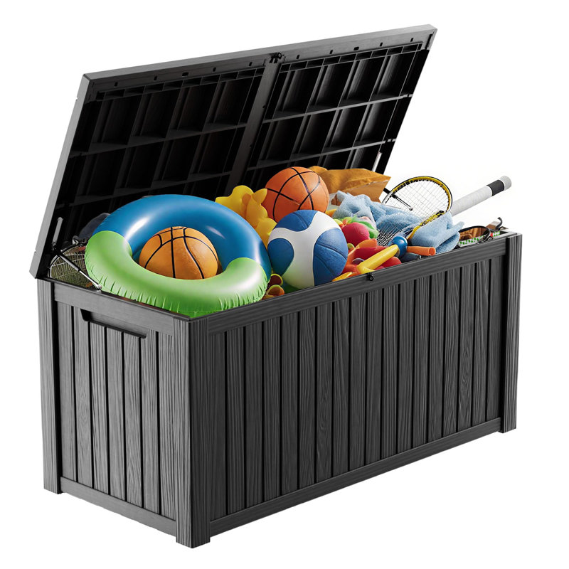 Boîte de rangement extérieure en résine imperméable et verrouillable 180 gallons, Noir