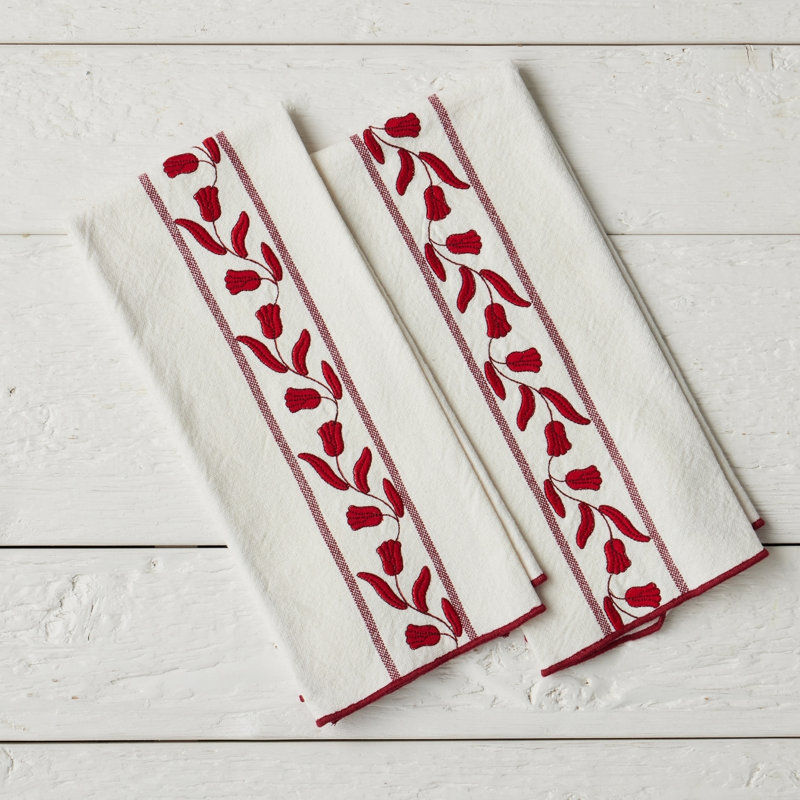 Timeless Tulips Kitchen Tea Towel - Set of 2 - Merlot Red, Merlot Red