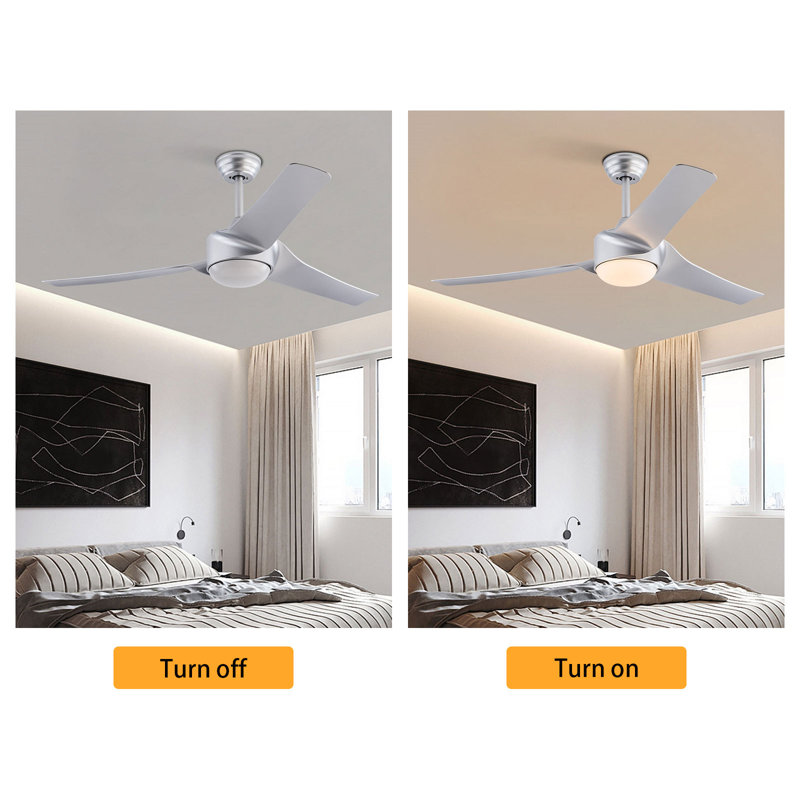 Ventilateur de plafond 52 pouces avec télécommande 6 vitesses et 3 pales, Argent