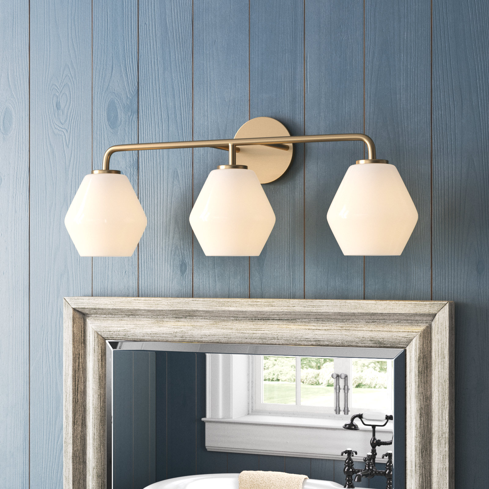 Rooks 3 - Light Dimmable Vanity Light, Satin Brass, White