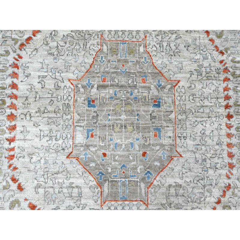 Tapis gris en laine noué à la main 14e siècle 10 pi x 14 pi 1 po 10342E75D46B463B991EF6100841C489