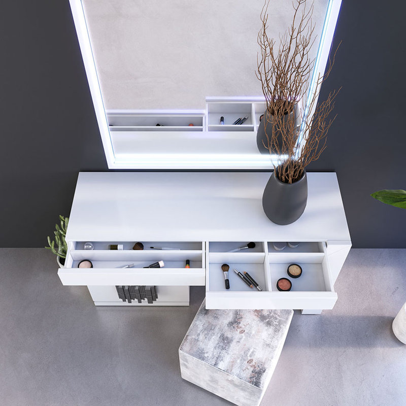 Ensemble de coiffeuse avec tabouret et miroir, Mat