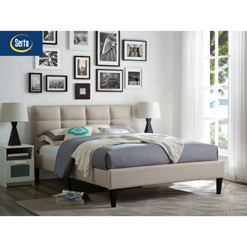 Serta Candace Tufted Upholstered Low Profile Platform Bed, Gray, Full
