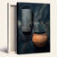 Art mural sur toile, "Rustic Ceramique Vessels" sur fond bleu texturé-133059042