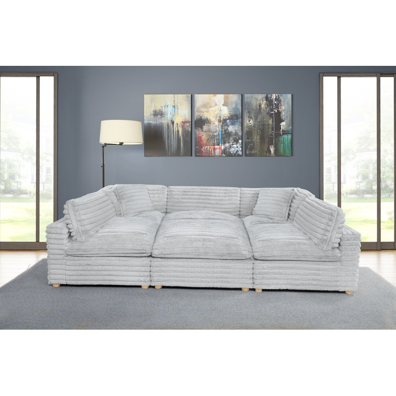 Ensemble modulaire 6 pièces en velours côtelé, Gris clair