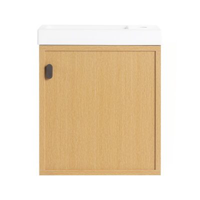 Meuble-lavabo mural 18,5 po avec lavabo en résine, porte simple à fermeture douce, panneau de fibres à densité moyenne, bois naturel (KD-Packing)