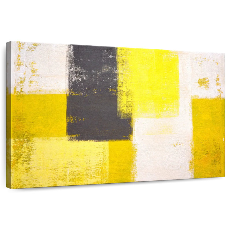 Avery jaune et gris abstrait, H 16 po x l 24 po