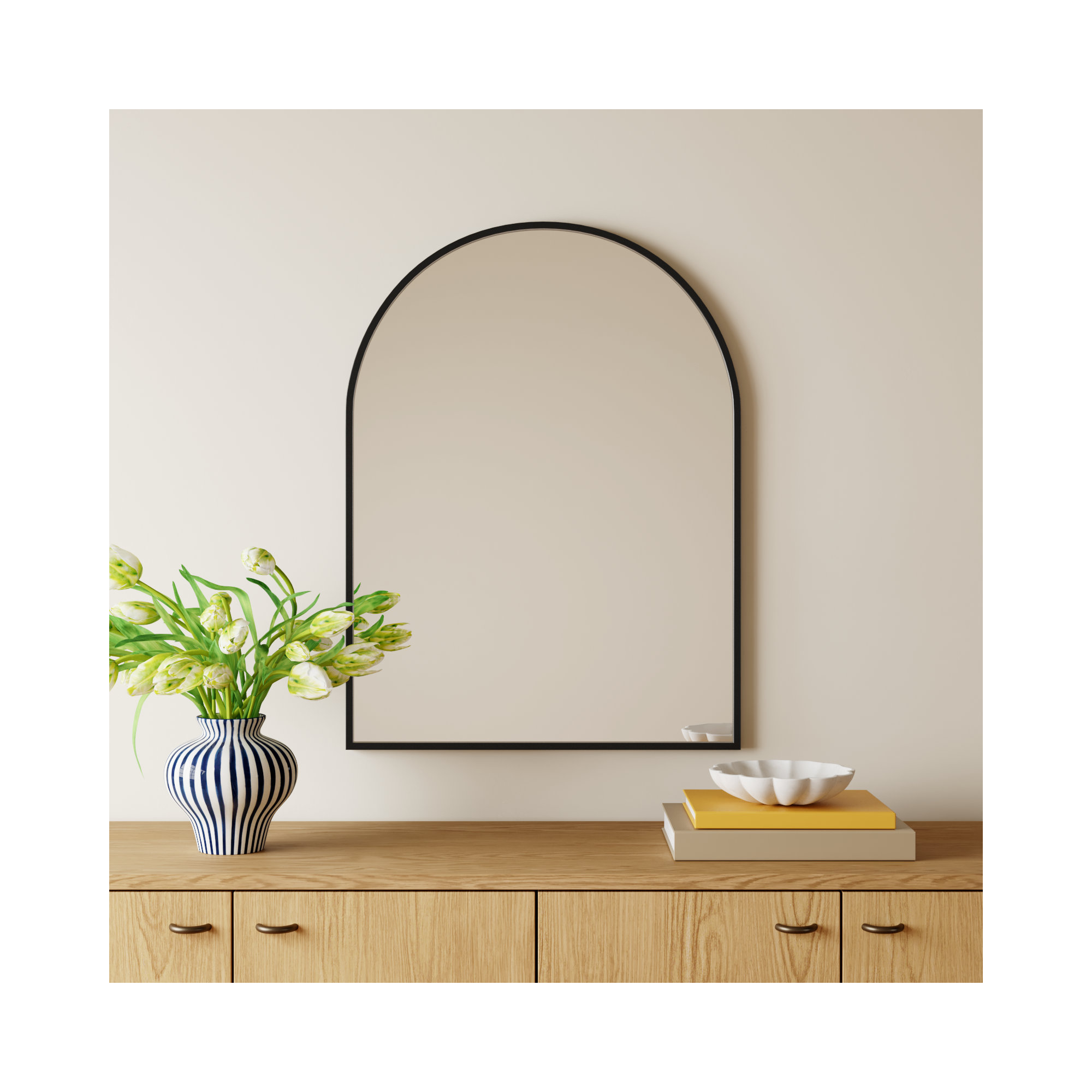 Sabine Metal Arch Wall Mirror, 36" x 27", Black