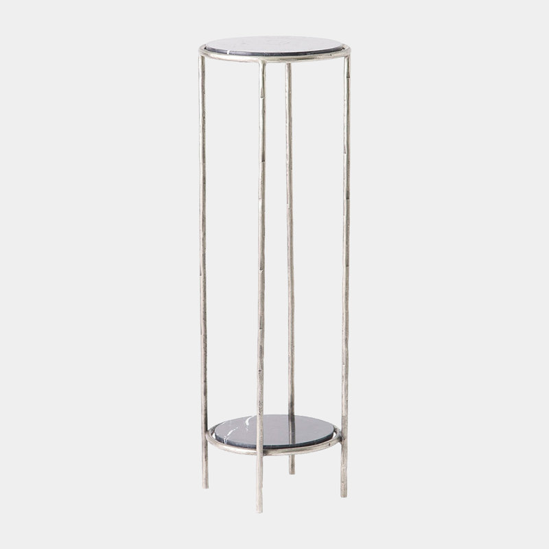 Iron Marble End Table, 32" H x 11" W x 11" D, Nickel 