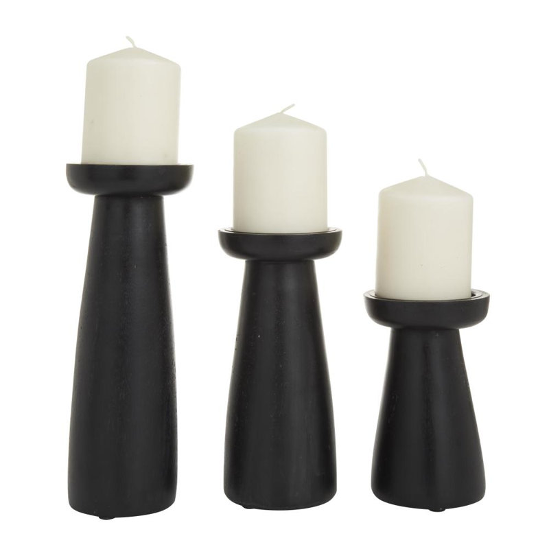 Wood Tabletop Candlestick, Black