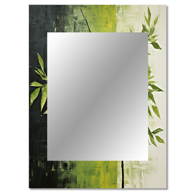 Green Ferm Simple Collage II - Leaves Large Wall Mirror, Traditional Decorative Mirror, Printed Metal Art