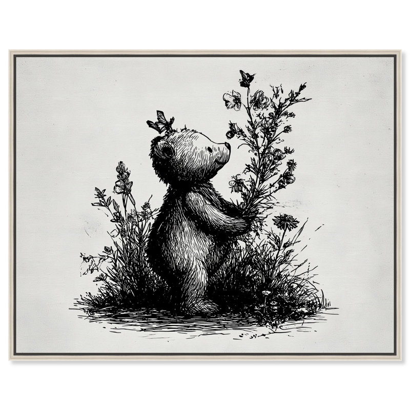 «Botanist Bear», reproduction d'art sur toile par Art Remedy, H 31 po x l 37 po, Cadre argenté