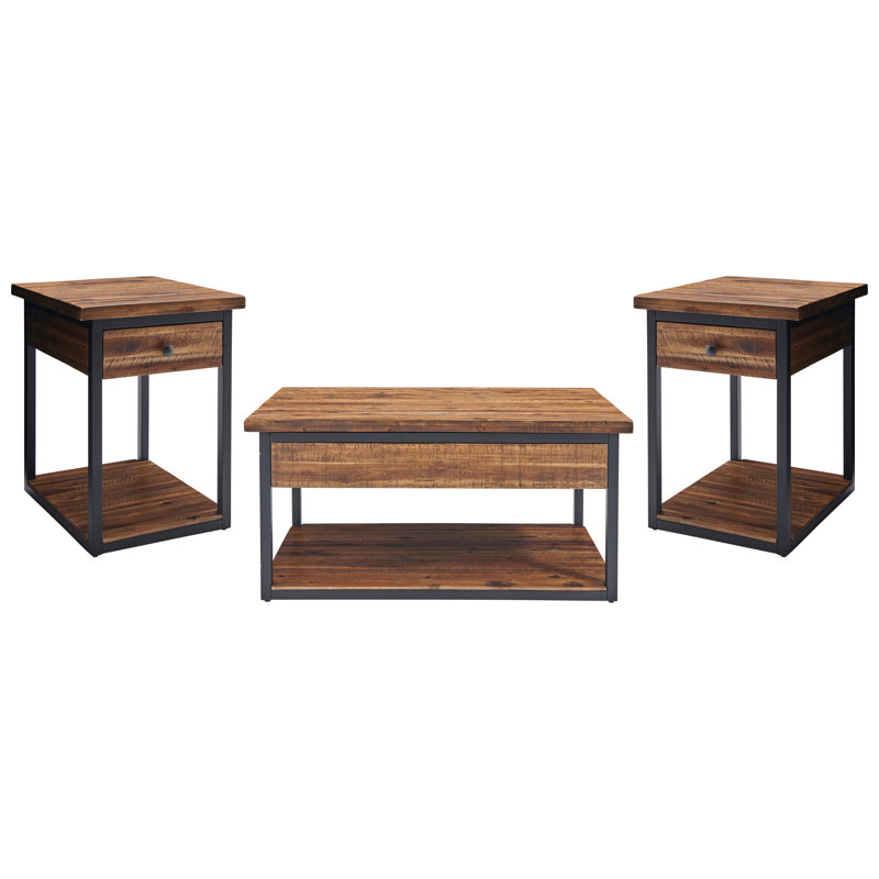 Sturminster Rustic Solid Wood Metal 3 Coffee Table And End Tables