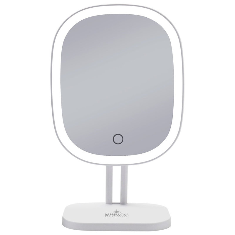 Classic Framed Countertop Makeup Mirror with LED Lighting, White