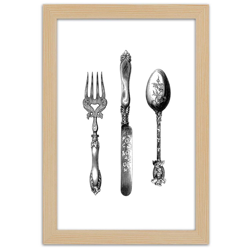 Rustic Cutlery - Single Picture Frame Print, Tan, 100cm H x 70cm W