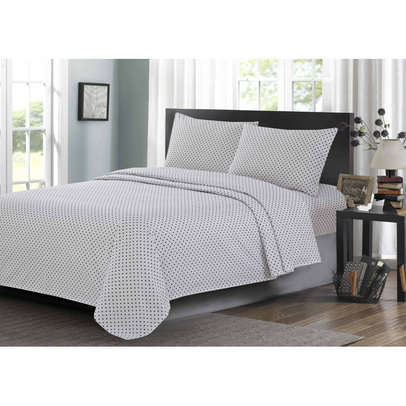 Alvis 100% Cotton Polka Dots Sheet Set, Navy, Twin
