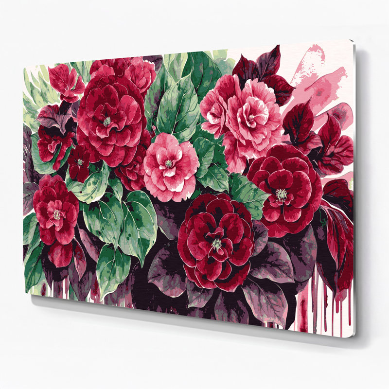 Bégonias botaniques, art mural en métal brun, H 20 po x l 30 po