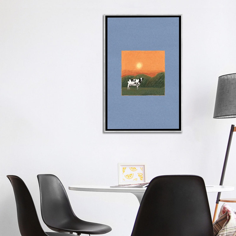 «Lonely Cow», reproduction d'art sur toile encadrée, H 26 po x l 40 po, Impression sur toile flottante sans passe-partout