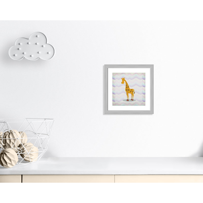 Décalcomanie murale «Pink Giraffe Time», Encadré plat argent, H 16 po x l 16 po x P 0,6 po