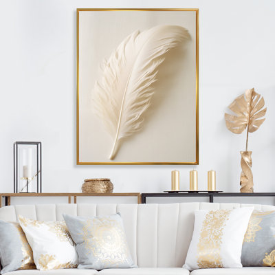 Delicate White Boho Feather - Feathers Large Wall Art