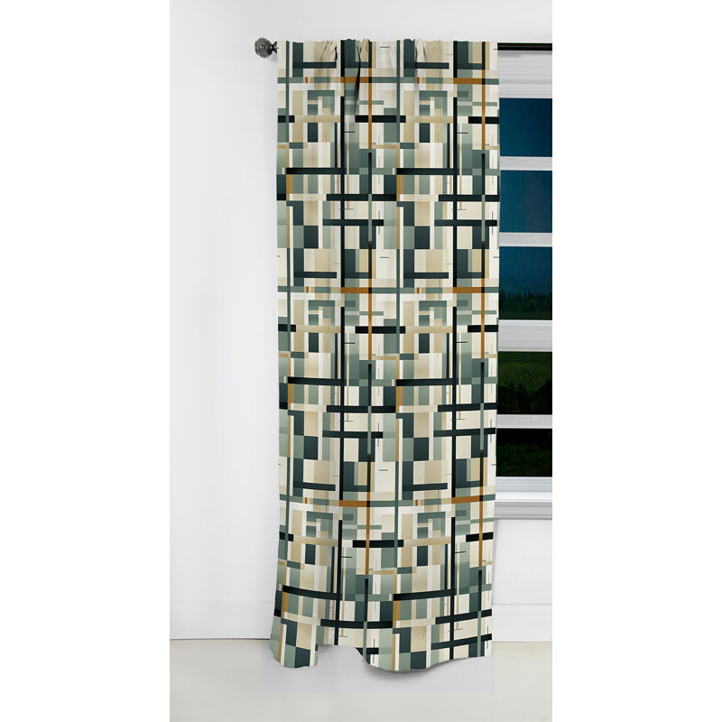 Rideaux occultants géométriques aux tons naturels gris et beige - 1 panneau, L 52 po x L 108 po