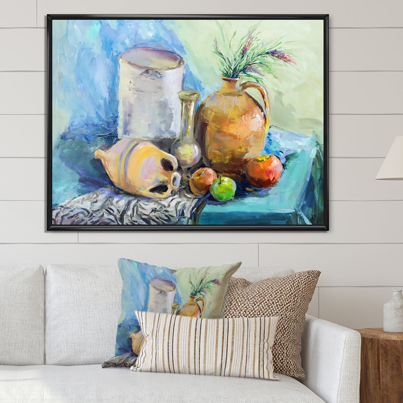 Fleurs et fruits impressionnisme II - décoration murale en toile de ferme, H 12 po x l 20 po x P 1 po, Cadre flottant noir