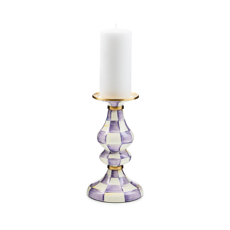 Violet Check Pillar Candlestick, 9'' H x 5.25'' W x 5.25'' D