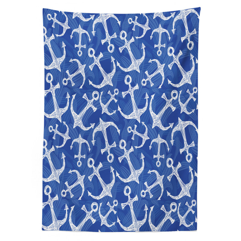 Sea Anchor With Weird Modern Lines Marine Life Equipments Sailing Hope Image Tablecloth, 70" x 52"