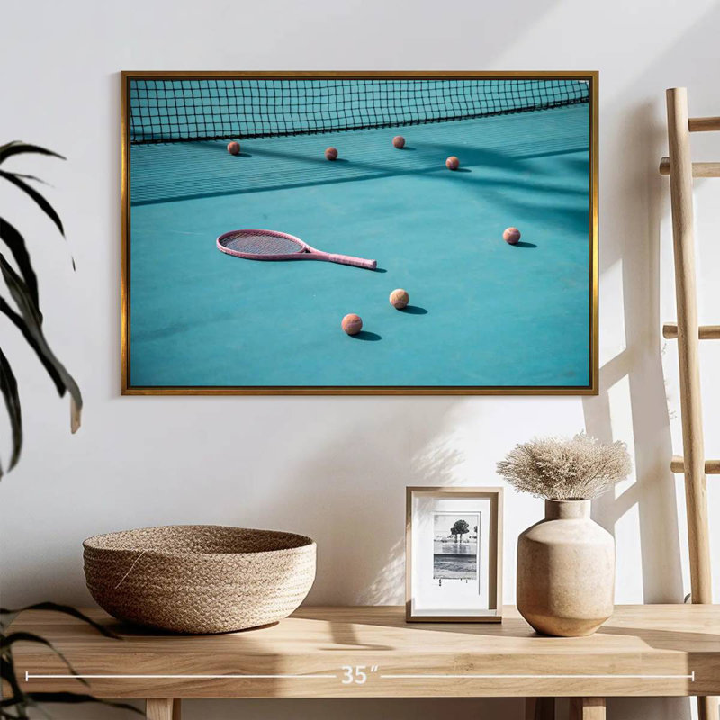 Tennis bleu, Cadre flottant doré, 25 po x 17 po