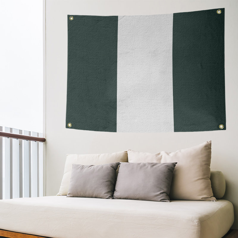 Tapisserie rayures en polyester en polyester, H 50 po x l 59 po, Vert / blanc