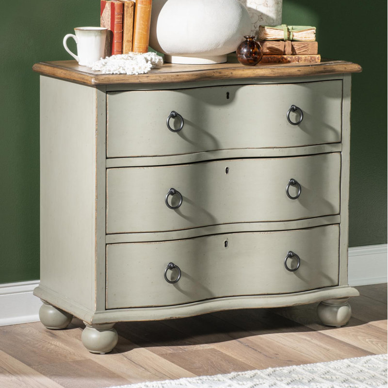 Commode décorative festonnée Country Market (3 tiroirs) Country Living, Brun / Gris clair