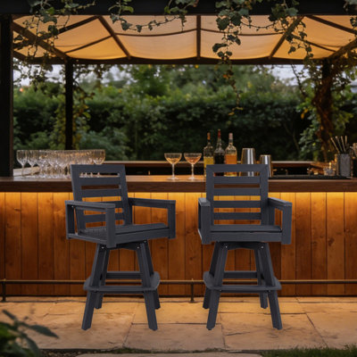 High-End Luxury Transitional HDPE Ladder Back Adirondack Swivel Bar Stools with Hot-Embossed Wood Grain