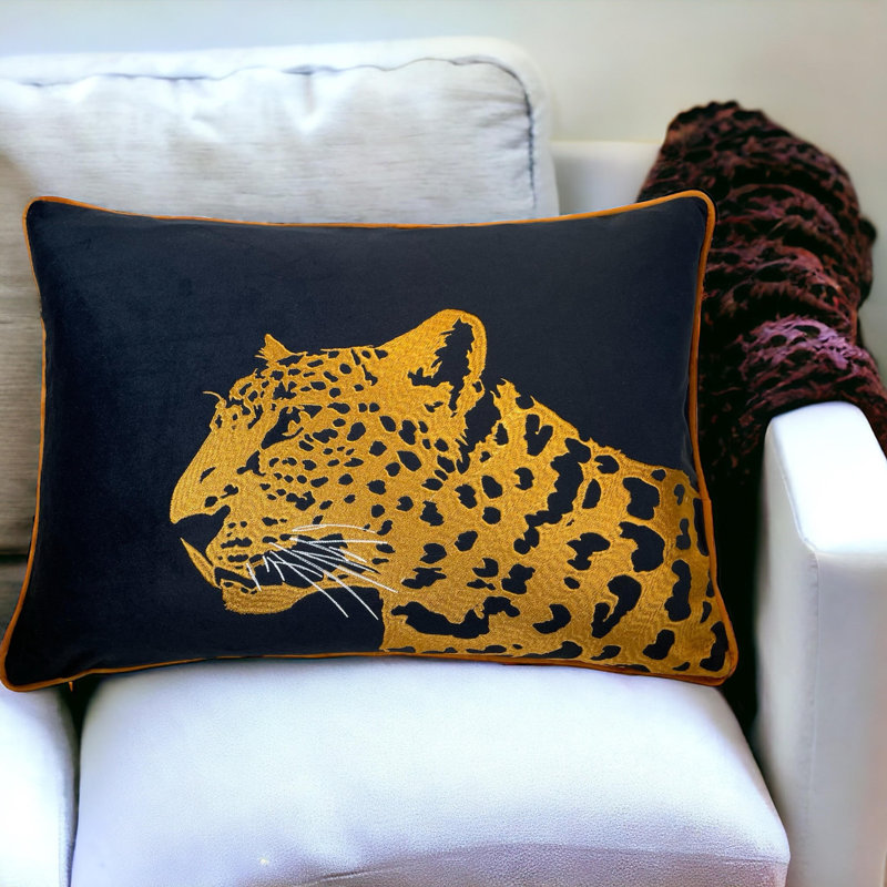 Housse de coussin lombaire en velours, Noir / Orange