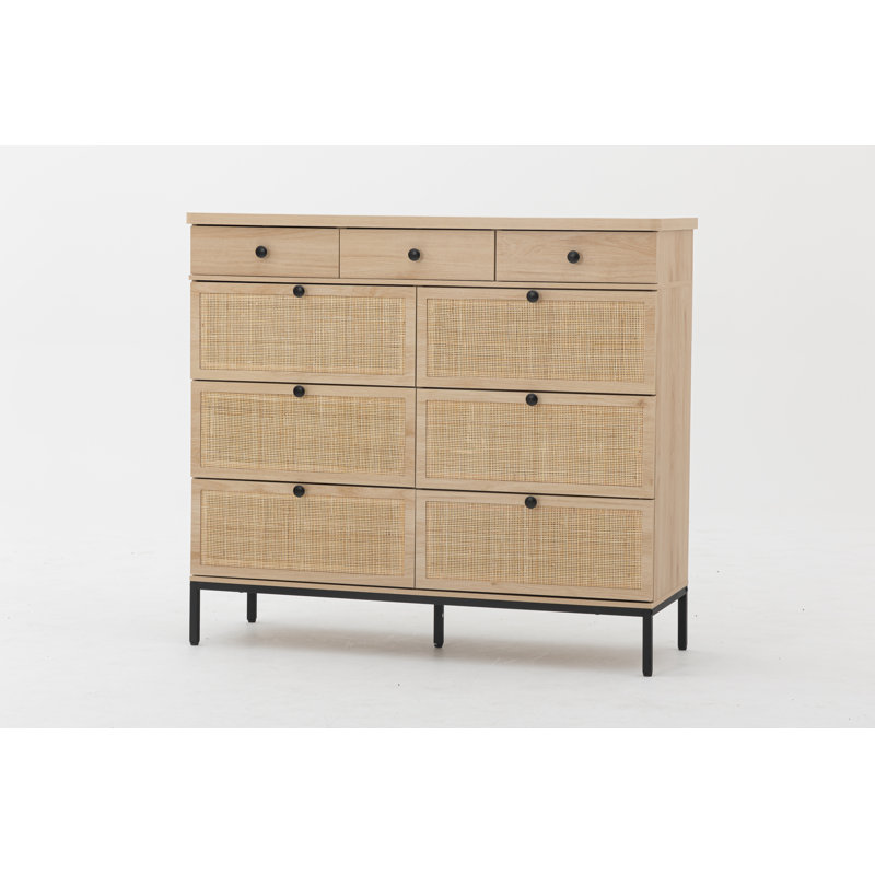 Commode 9 tiroirs en rotin pour chambre à coucher