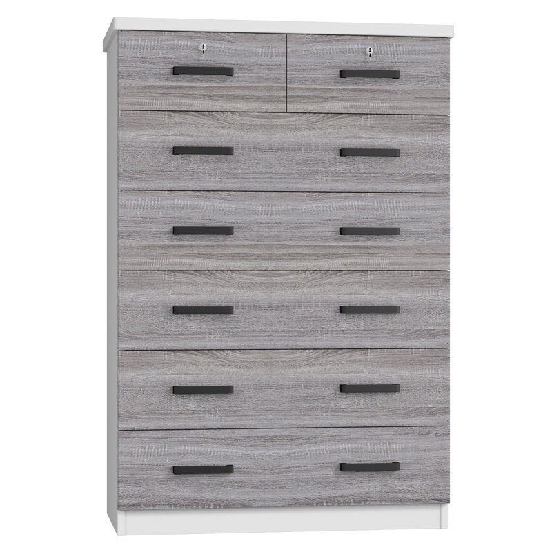 Commode à 7 tiroirs McGreghor, Blanc / gris