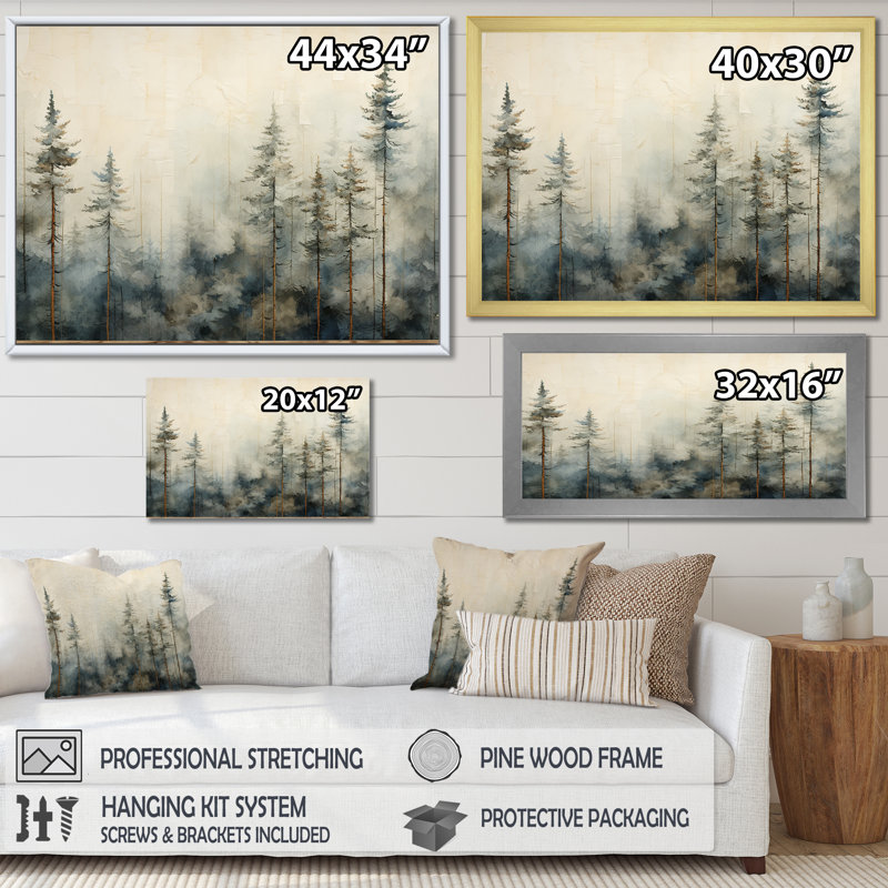 Minimalisme forêt de pins d'hiver - décoration murale forêt, H 12 po x l 20 po x P 1 po, Cadre simple noir