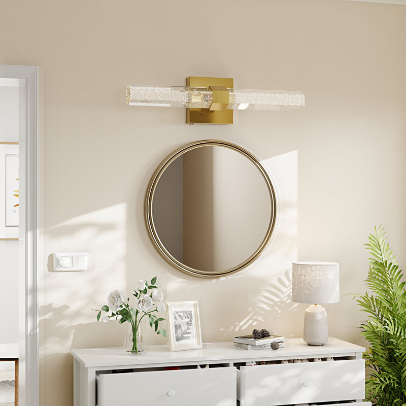 Rechargeable Dimmable LED Crystal Wall Sconce with Remote Control Included, Brushed Gold